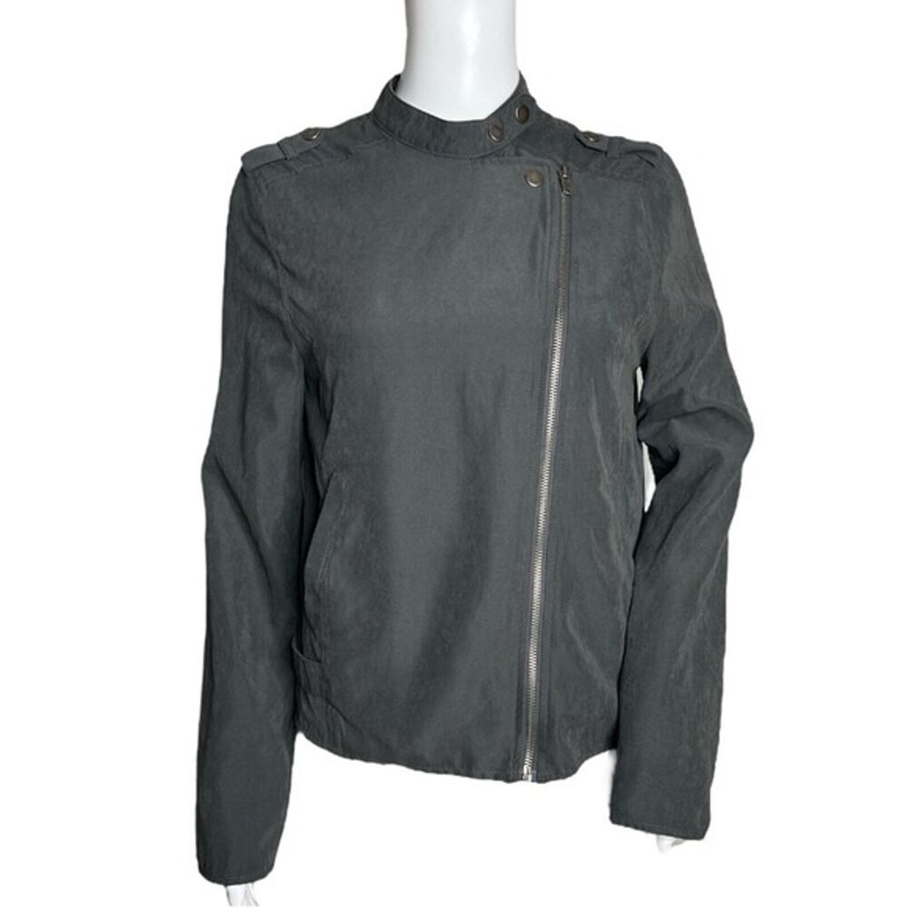 Staccato Jacket Womens Medium Gray Neutral Casual Moto Biker Emo Grunge Edgy